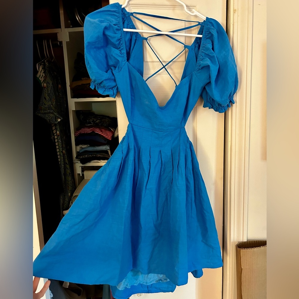 Lulu’s blue lace-up cutout mini dress
